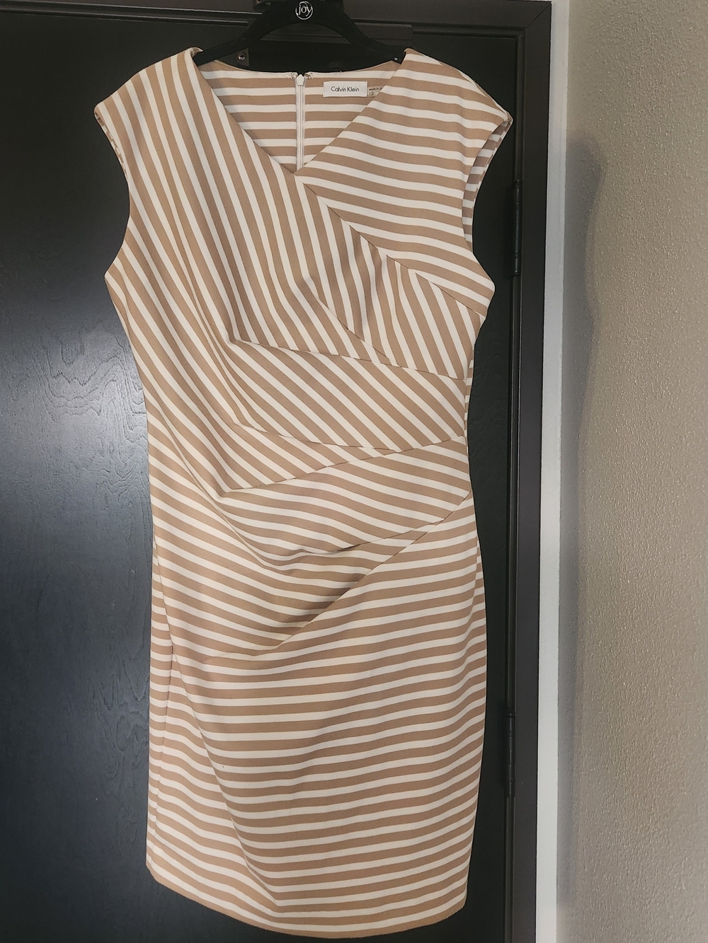 Calvin Klein Cream and White Striped Sheath Dress
